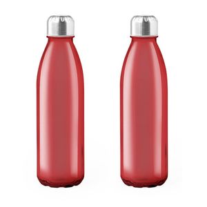 2x Stuks glazen waterfles/drinkfles rood transparant met Rvs dop 500 ml