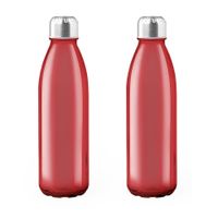 2x Stuks glazen waterfles/drinkfles rood transparant met Rvs dop 500 ml