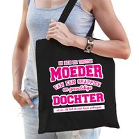 Trotse moeder van geweldige dochter cadeau tas zwart voor dames - Feest Boodschappentassen - thumbnail