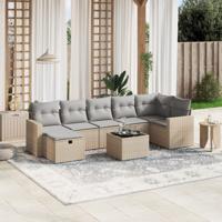 8-delige Loungeset met kussens poly rattan gemengd beige