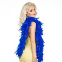 Carnaval verkleed boa met veren - blauw - 180 cm - 50 gram - Glitter and Glamour   - - thumbnail