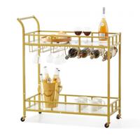 VEVOR serveerwagen barwagen trolley 2 niveaus, wijnwagen 55 kg draagvermogen, mobiele drankenwagen, spiegelglazen planken 85,5 x 38 x 93 cm, voor kleine ruimtes, keuken, eetkamer, bar, goudkleur