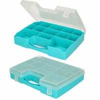 3x plasticforte opbergkoffertje - 13-vaks - blauw - opbergkoffer - sorteer box - 27,5 x 20,5 x 3 cm