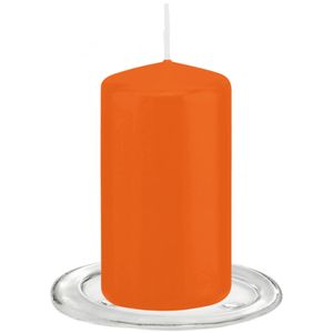 Trend Candles - Stompkaarsen met glazen onderzetters set van 2x stuks - oranje 6 x 12 cm