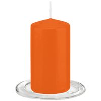 Trend Candles - Stompkaarsen met glazen onderzetters set van 2x stuks - oranje 6 x 12 cm