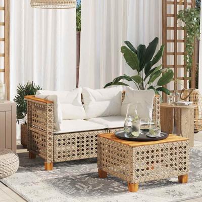 Tuinbanken 2 st met kussens poly rattan beige