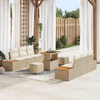 9-delige tuinset met kussens in beige poly rattan en acacia