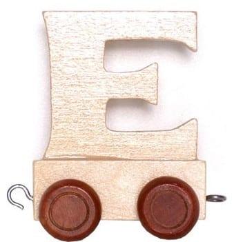 Bongers Speelgoed Houten letter e met wieltjes 6 cm hoog
