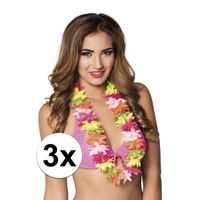 3x Hawaiiketting 50 cm gekleurde bloemen   - - thumbnail