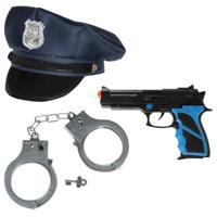 Politie agent verkleed set - 3 delig - kinderen - politiepet blauw en accessoires