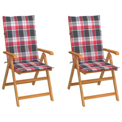 VidaXL Inklapbare stoelen 2 st met rood geruite kussens