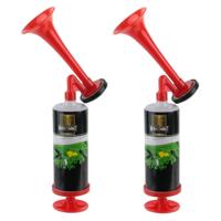 Supporter toeter/luchthoorn met handpomp - 2x - op luchtdruk - 24 cm Supporter toeter/luchthoorn met handpomp - 2x - op luchtdruk - 24 cm