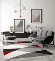 Vloerkleed Thales, modern, laagpolig, voor woonkamer, slaapkamer, contour, geometrische patronen, golvend patroon, grijs-rood,-80x140 cm