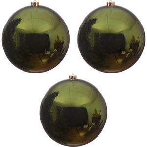 3x Grote donkergroene kerstballen van 14 cm glans van kunststof