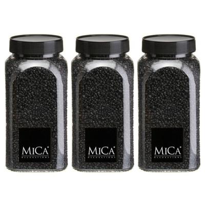 Mica Decorations decoratie stenen/granulaat - 3x - 650ml - zwart - hobby steentjes