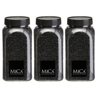 Mica Decorations decoratie stenen/granulaat - 3x - 650ml - zwart - hobby steentjes