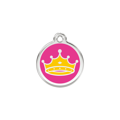 Queen's Crown Hot Pink roestvrijstalen hondenpenning small/klein dia. 2 cm - Reddingo