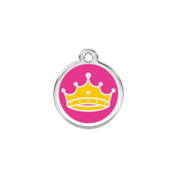 Queen's Crown Hot Pink roestvrijstalen hondenpenning small/klein dia. 2 cm - Reddingo