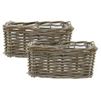VD Leeden Opbergmand Klassiek - 2x - bruin - rechthoek - 30 x 15 x 15 cm - rotan - gevlochten riet