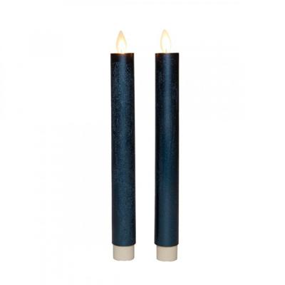 Dinerkaars rustiek wax bewegende vlam 23 cm metallic blauw 2 stuks - Annas collection