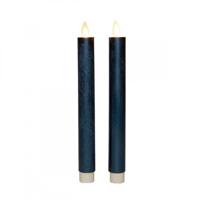 Dinerkaars rustiek wax bewegende vlam 23 cm metallic blauw 2 stuks - Annas collection