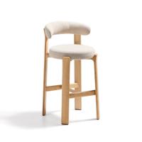 Kave Home Barkruk 'Granite' Chenille en essenhout, kleur Beige/Naturel (zithoogte 75cm)