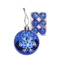 Gedecoreerde kerstballen - 6x st - 6 cm - kunststof - blauw - sneeuwvlok Gedecoreerde kerstballen - 6x st - 6 cm - kunststof - blauw - sneeuwvlok