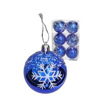 Gedecoreerde kerstballen - 6x st - 6 cm - kunststof - blauw - sneeuwvlok - thumbnail