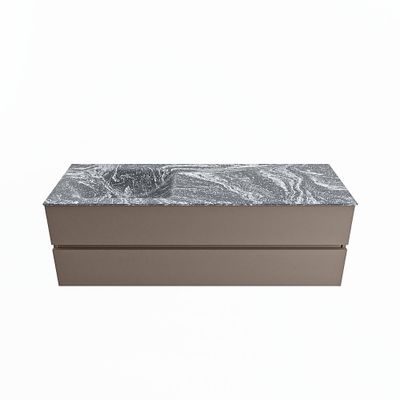 MONDIAZ VICA-DLUX 150cm badmeubel onderkast Smoke 2 lades. Inbouw wastafel CLOUD links 1 kraangat, kleur Lava.