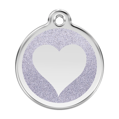 Heart Silver glitter hondenpenning large/groot dia. 3,8 cm - Reddingo
