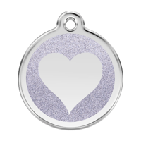 Heart Silver glitter hondenpenning large/groot dia. 3,8 cm - Reddingo