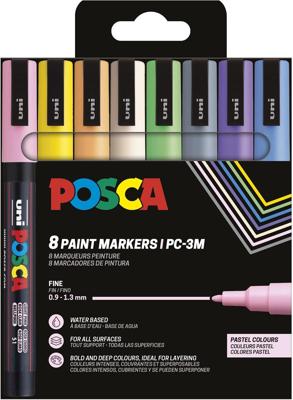 Uni POSCA paintmarker PC-3M, 1,5 mm, etui van 8 stuks in geassorteerde pastelkleuren