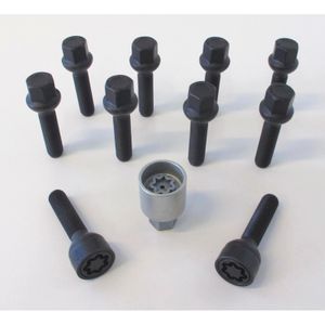 H&R Wielboutenset bolkonisch R12 M12x1.50 - Lengte 52mm - Zwart - 10 stuks (bv. Mercedes) - incl. wi HRB1255202SET