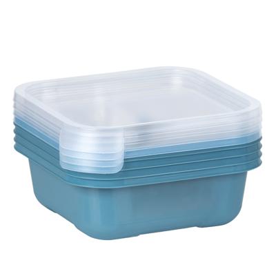 Vershoudbakjes/lunchboxen - set van 4x st - 900 ml - blauw/transparant- L16 x B16 x H9 cm