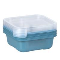 Vershoudbakjes/lunchboxen - set van 4x st - 900 ml - blauw/transparant- L16 x B16 x H9 cm