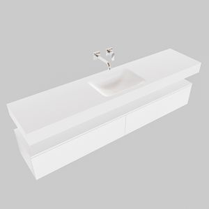 Badkamermeubel BWS Ibiza 200 cm Twee Soft-Close Lades Solid Surface Wastafel Mat Wit (acht varianten)
