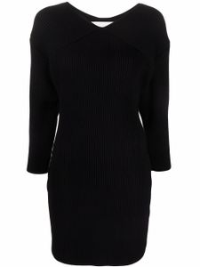 Rodebjer robe en maille nervurée à col v - Noir