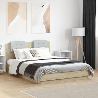 Bedframe met hoofdbord en LED sonoma eikenkleurig 135x190 cm