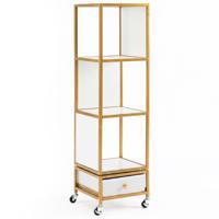 Vierdelige Boekenkast Hoekmeubel Op Zwenkwielen Opbergmeubel Met Uitneembare Met Stof Beklede Laden-Wit