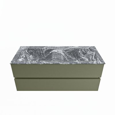 MONDIAZ VICA-DLUX 120cm badmeubel onderkast Army 2 lades. Inbouw wastafel CLOUD dubbel zonder kraangat, kleur Lava.