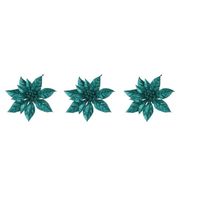 3x Kerstversieringen glitter kerstster emerald groen op clip 15 cm - Kersthangers