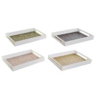 Dienblad DKD Home Decor Groen Mosterd Donkerbruin Licht Roze Hout MDF 40 x 30 x 5 cm (4 Stuks)