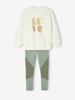 Meisjes sportset sweatshirt met goudmotief + legging saliegroen