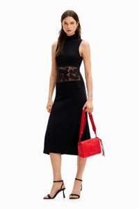 Geribde midi-jurk crochet - BLACK - L