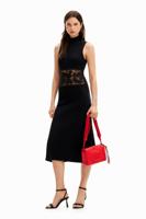 Geribde midi-jurk crochet - BLACK - XS