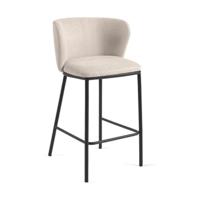 Kave Home Ciselia barkruk H65 chenille Beige poot zwart