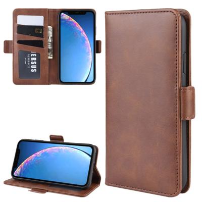 Dual-Side magnetische Buckle horizontale Flip lederen case voor iPhone 11 met houder & kaartsleuven & portemonnee & fotolijstjes (bruin)