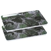 Secret de Gourmet Dienblad - 2x stuks - jungle print - 45 x 30 cm - kunststof - wit / groen