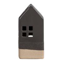 Op=Op | Leen Bakker - Waxinelichthouder Huis - Antraciet - 20x9x7 Cm - Keramiek - Zwart