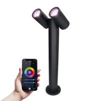 Aspen Dubbel Smart sokkellamp - 45cm - RGBWW - 11 Watt 800 lumen - WiFi & Bluetooth - 2x GU10 lichtbron - Google Home - Amazon Alexa - IP65 waterdicht - Zwart